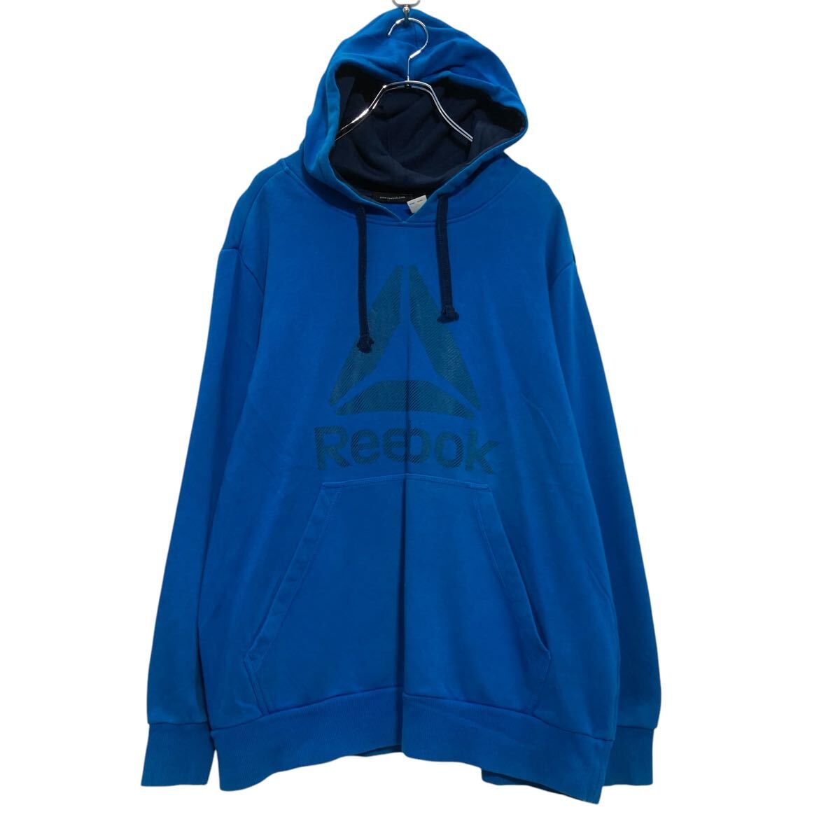 Jacket - 【中古】【古着】 Reebok プリントスウェット パーカー XL ブルー リーボック スポーツ プルオーバー 裏起毛 ビッグサイズ 古着卸 アメリカ仕入 a701-6659
