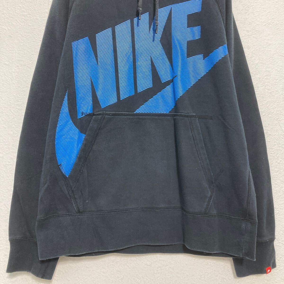 【中古】【古着】 NIKE プリントスウェット パーカー M 1ブラック ブルー ナイキ スポーツ プルオーバー 裏起毛 古着卸 アメリカ仕入 a701-6660