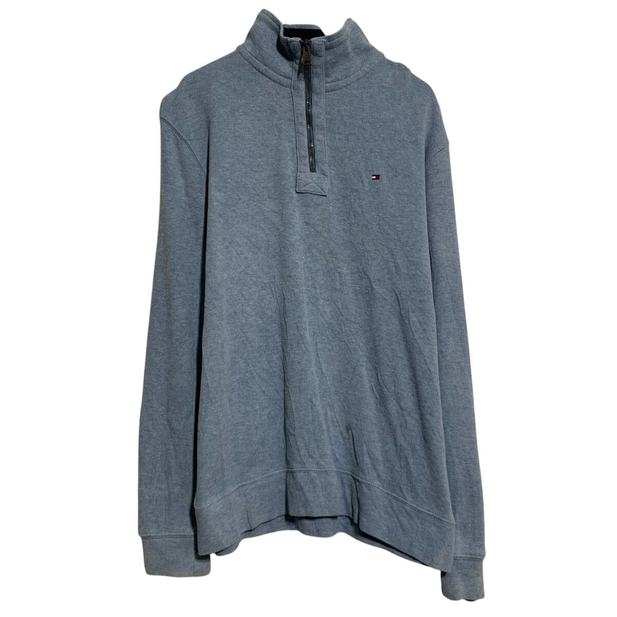 【中古】【古着】 TOMMY HILFIGER コットンニット セーター M ライトブルー トミーヒルフィガー ハーフジップ ロゴ 古着卸 アメリカ仕入 a701-6776