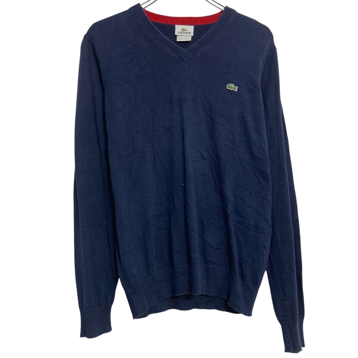 【中古】【古着】 LACOSTE コットンニット セーター S~ ネイビー ラコステ Vネック 防寒 古着卸 アメリ..