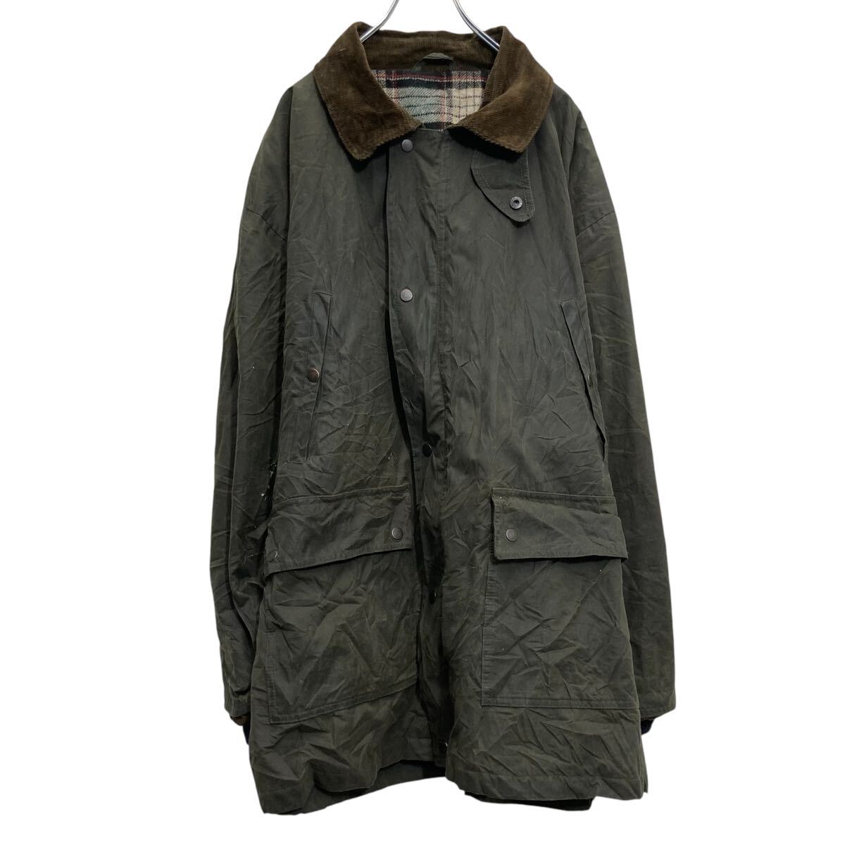 【中古】【古着】 sinn オイルドジャケット XL~ ビッグサイズ オリーブ 裏地チェック 襟コーデュロイ 古着卸 アメリカ仕入 a701-6826