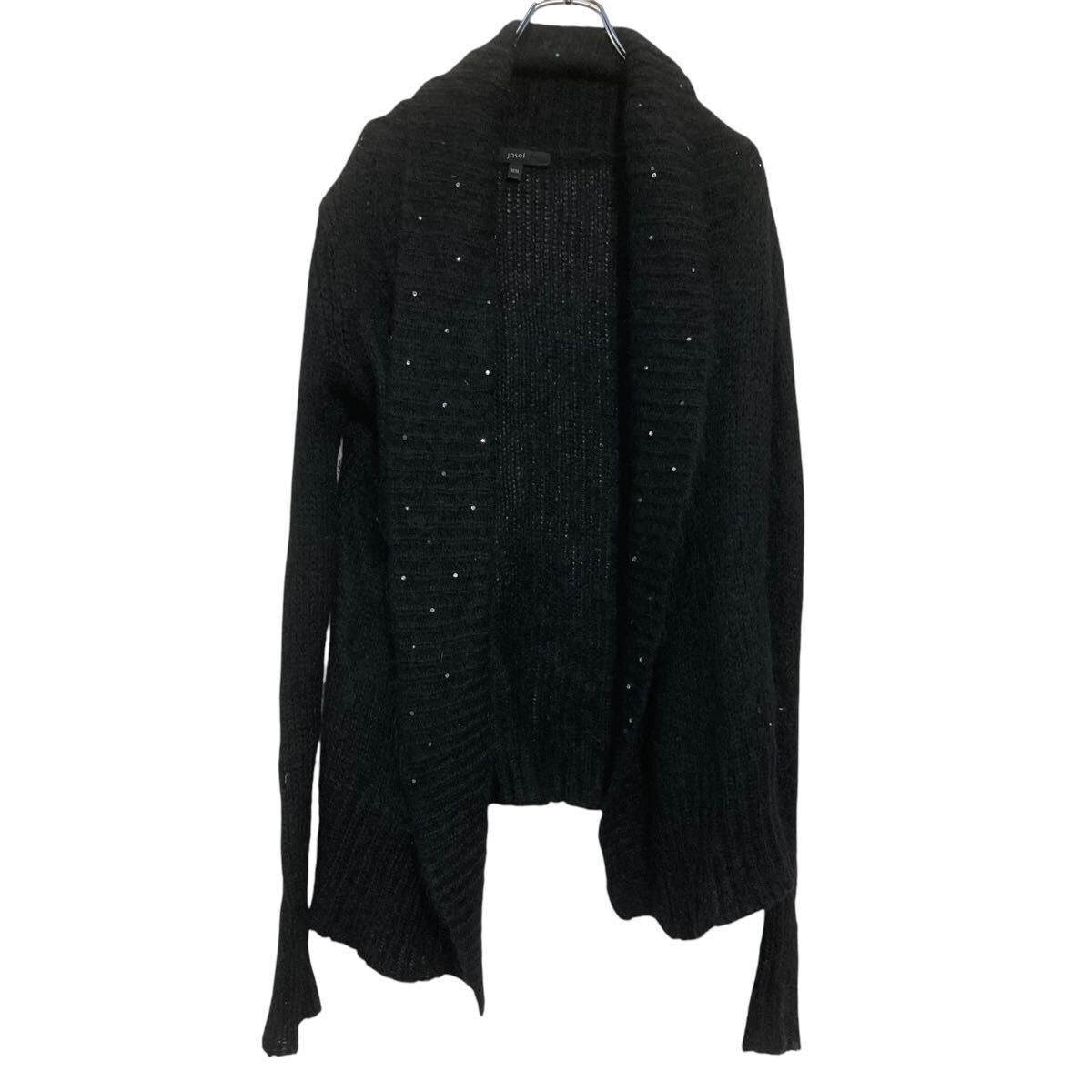Long-Sleeved Knit - 【中古】【古着】 ウール モヘア混紡 ショールカラー ニット セーター カーディガン レディース M ブラック ビジュー 羽織り 古着卸 アメリカ仕入 a701-7004