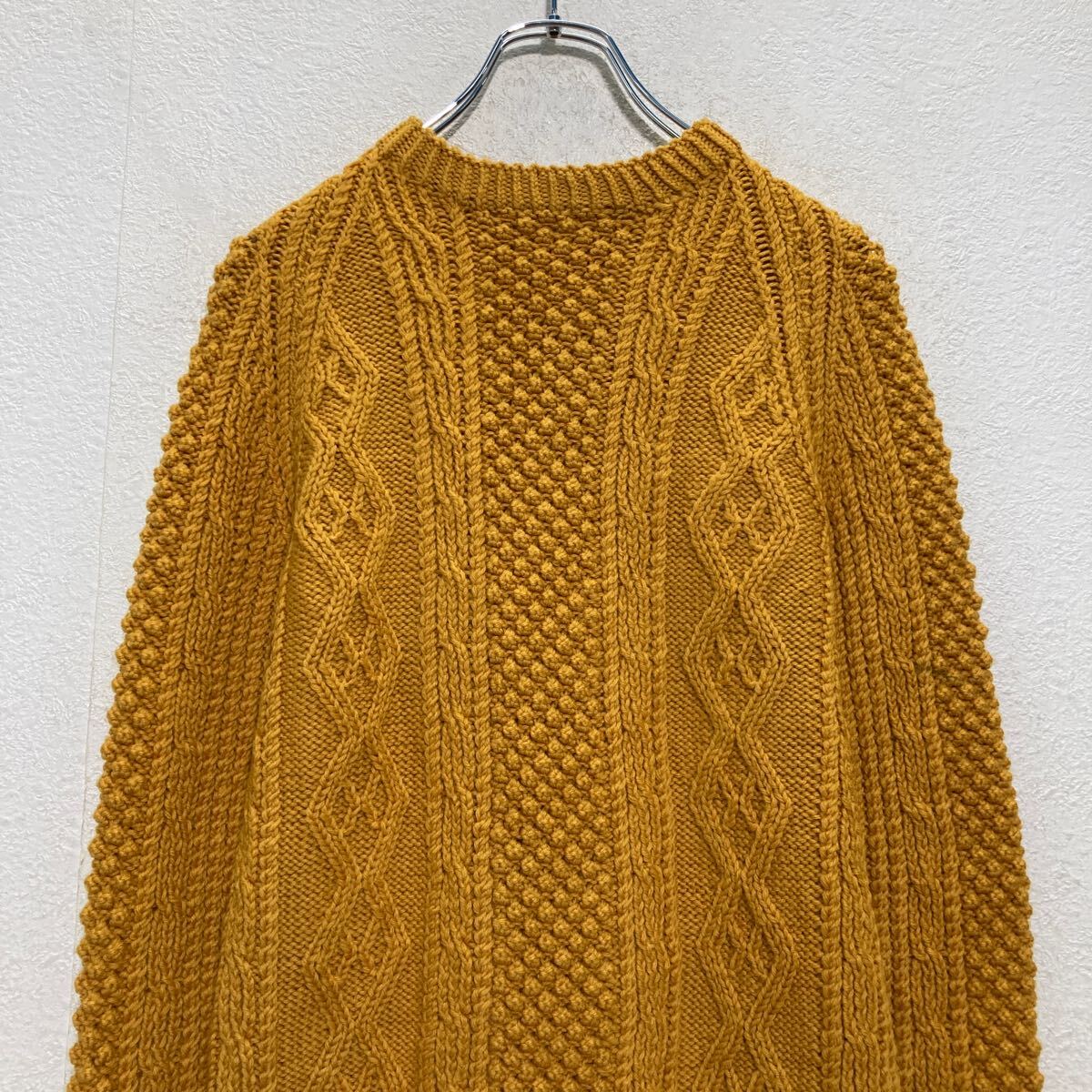 【中古】【古着】 柄編み ニット セーター M〜 マスタードイエロー ハンドメイド 古着卸 アメリカ仕入 a701-7049