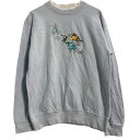 【中古】【古着】 ロゴスウェット トレーナー レディース M 程 くすみブルー 刺繍 プルオーバー 裏起毛 ダブルネック 古着卸 アメリカ仕入 a701-7173