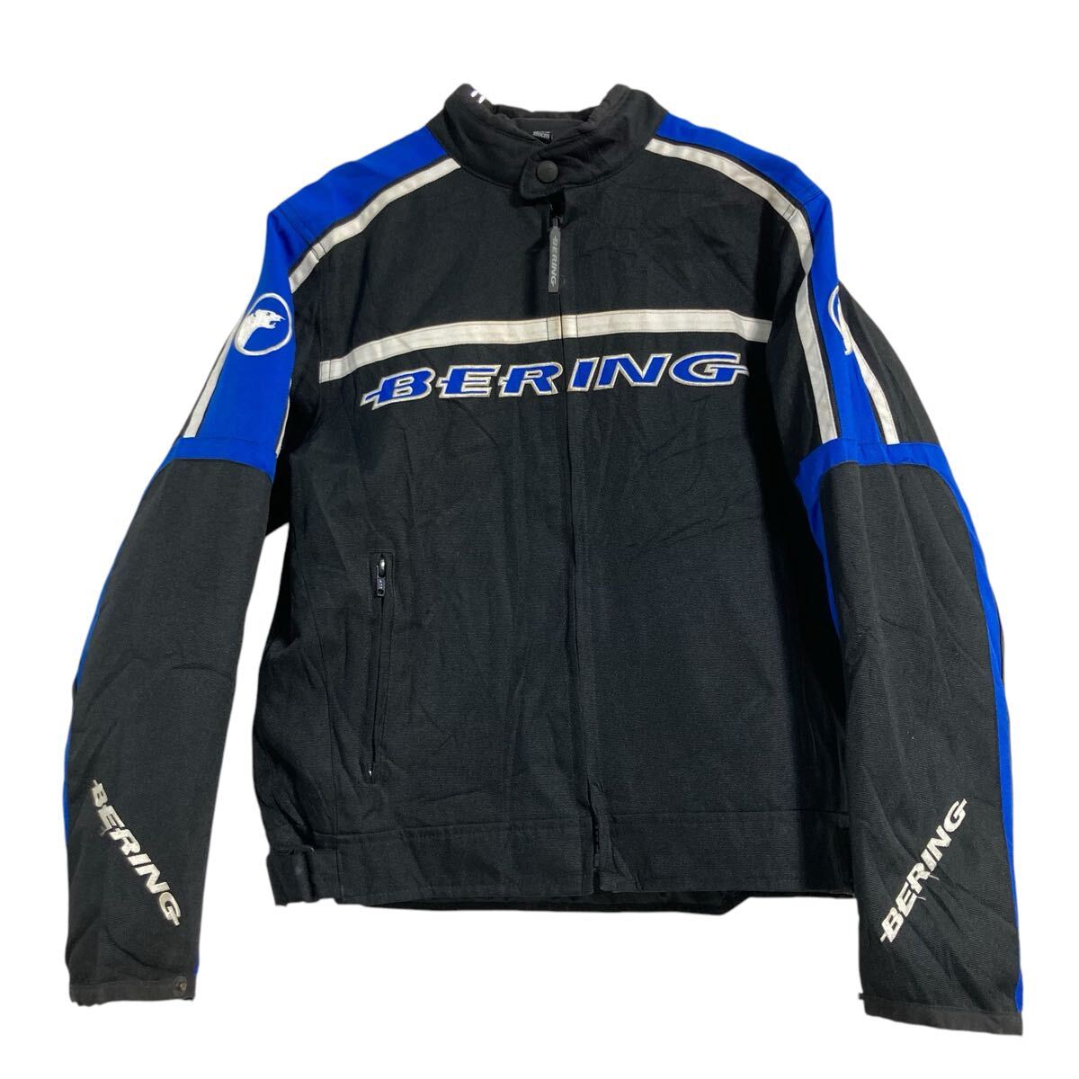 【中古】【古着】 BERING モーターサイクルジャケット キッズ 150cm ブラック ブルー ホワイト バイク..