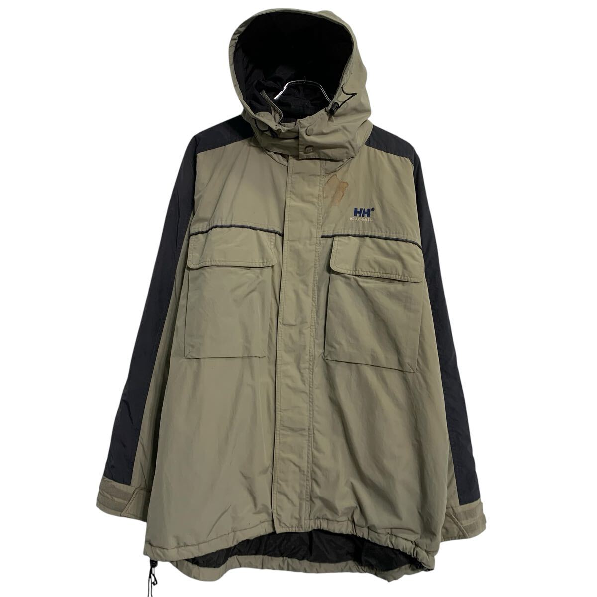 Rakuten - 【中古】【古着】 HELLY HANSEN ジャケット L ベージュ ブラック ヘリーハンセン ジップアップ マウンテンパーカー ロゴ 古着卸 アメリカ仕入 a701-7344