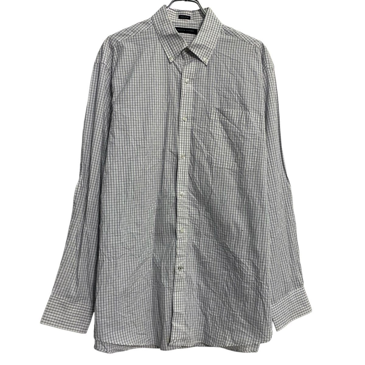 【中古】【古着】 TOMMY HILFIGER 長袖 チェックシャツ L ホワイト ブルー トミーヒルフィガー ボタンダウン 胸ポケット 古着卸 アメリカ仕入 a701-7351