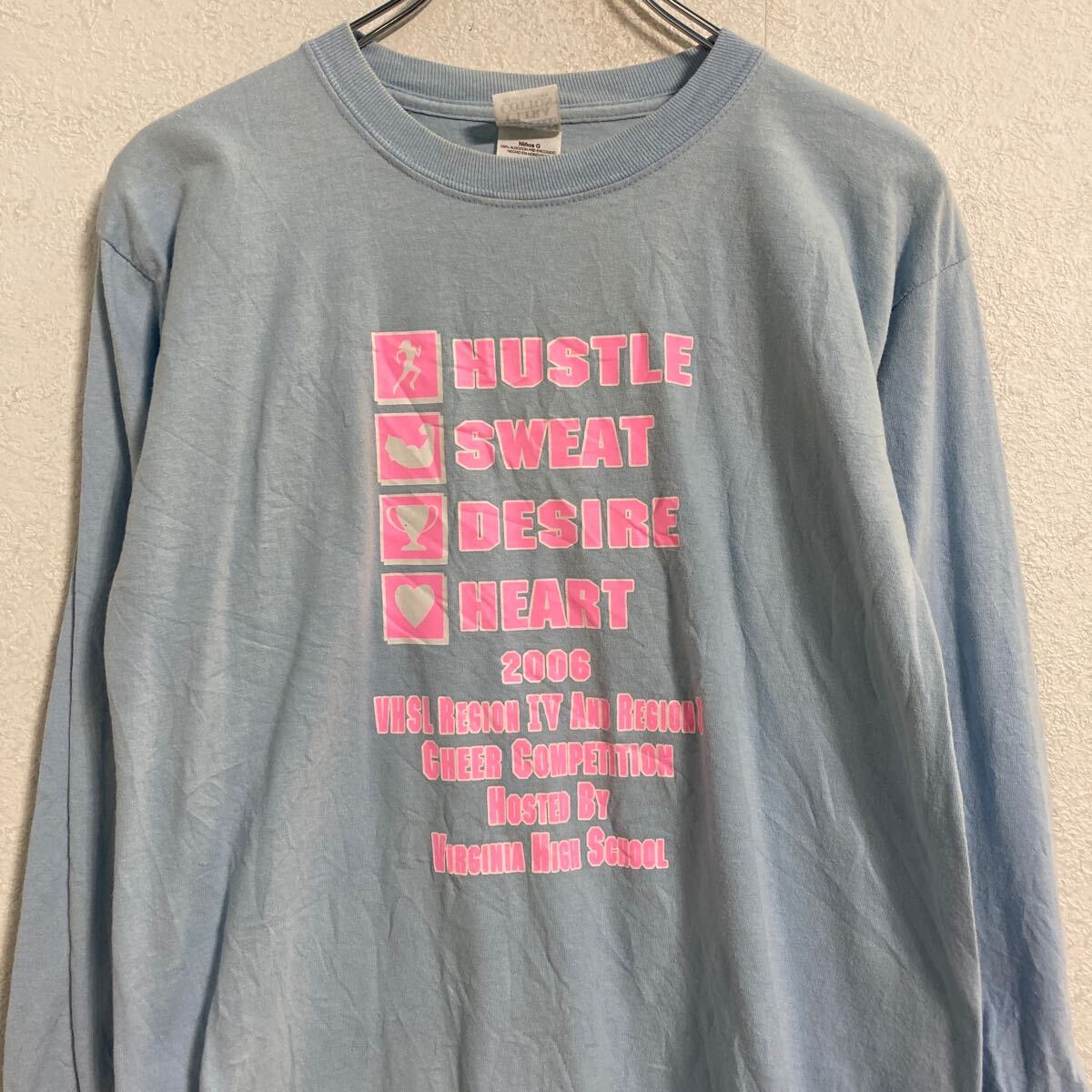 【中古】【古着】 GILDAN 長袖 プリントTシャツ キッズ L 150程 ライトブルー ギルダン チア ロンT ロングTシャツ 古着卸 アメリカ仕入 a702-5044 2