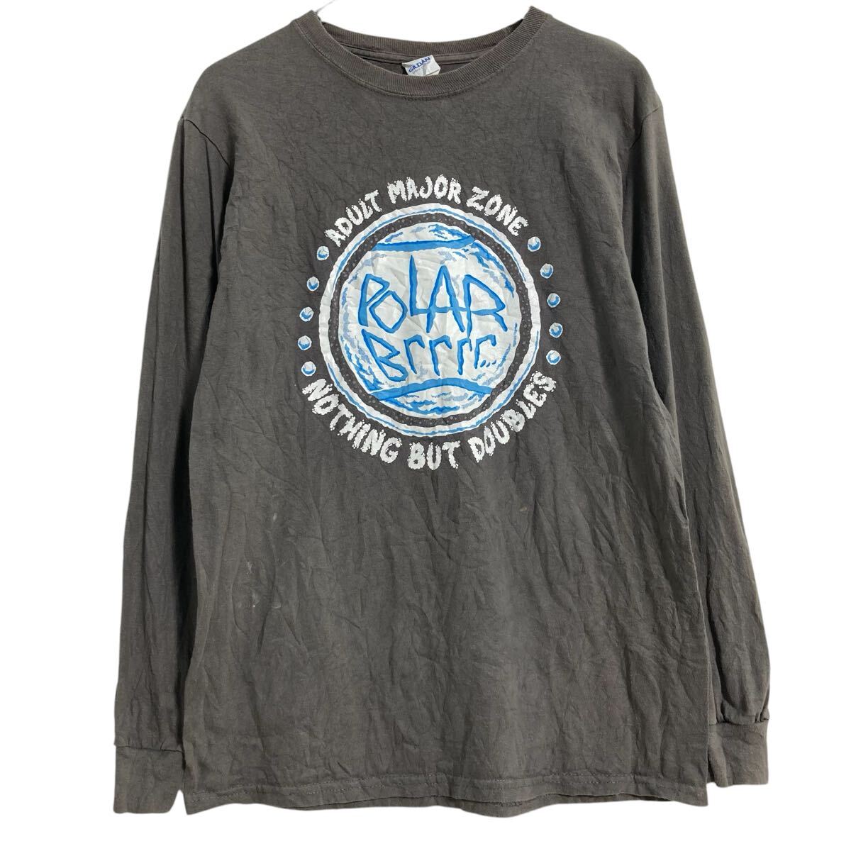 【中古】【古着】 GILDAN 長袖 プリントTシャツ S ダークグレー ギルダン カジュアル ロンT ロングTシャツ 古着卸 アメリカ仕入 a702-5046