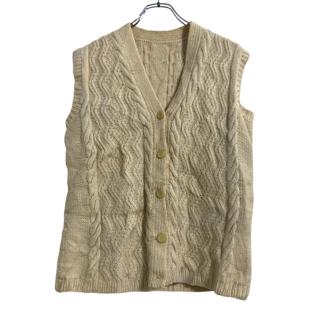 【中古】【古着】 ニット セーター ベスト M～ ホワイト ケーブル ハンドメイド 古着卸 アメリカ仕入 a702-5192