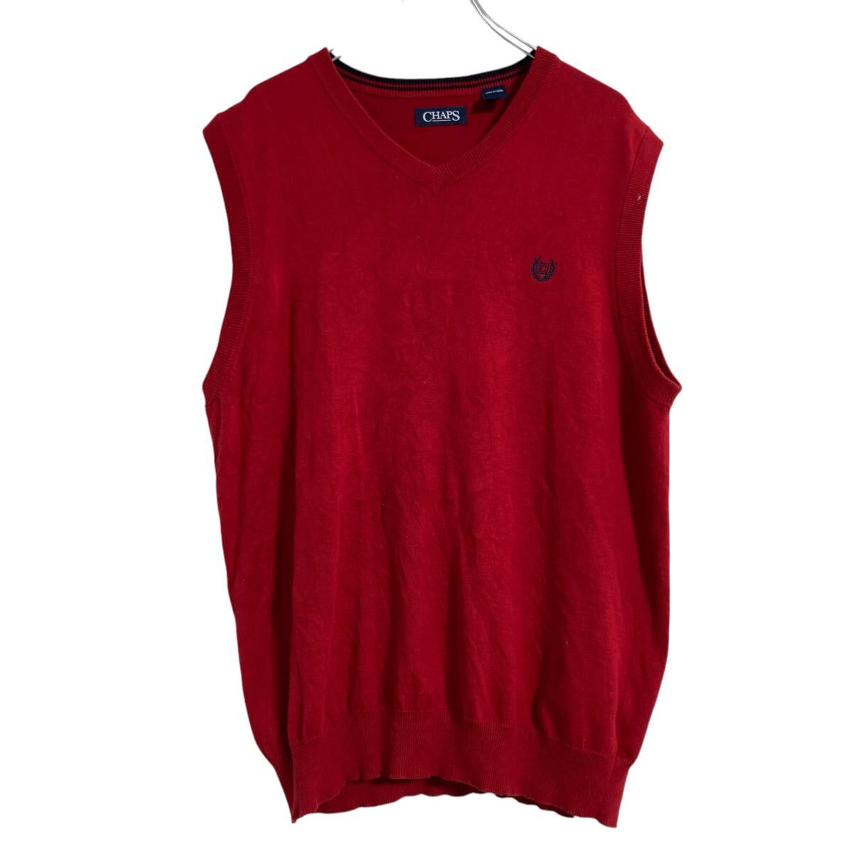 【中古】【古着】 CHAPS コットン ニット セーター ベスト L レッド チャップス Vネック 古着卸 アメリカ仕入 a702-5193