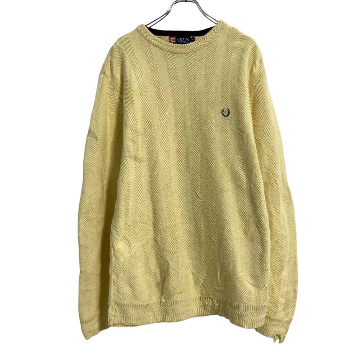 【中古】【古着】 CHAPS コットン ニット セーター L ライトイエロー チャップス ヘリンボーン 古着卸 アメリカ仕入 a702-5195
