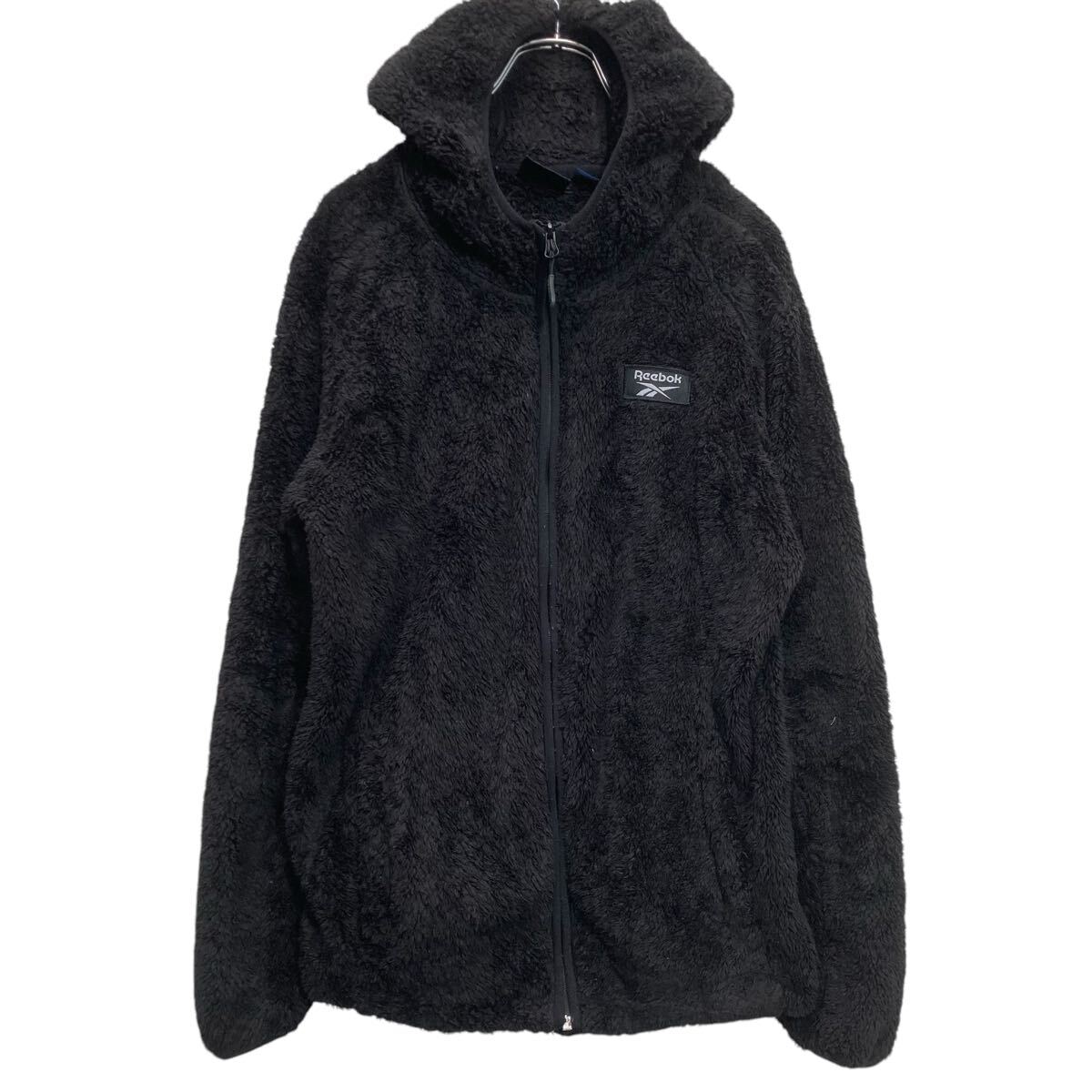 【中古】【古着】 Reebok ジップアップ ボアフリース パーカー L ブラック リーボック 古着卸 アメリカ仕入 a702-5282