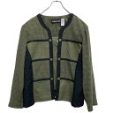 【中古】【古着】 SAG HARBOR DRESS ジャケット レディース L~ オリーブ ブラック チェック 切替 薄手 肩パッド 古着卸 アメリカ仕入 a702-5283