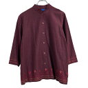 【中古】【古着】 KAREN SCOTT 七分袖 無地シャツ レディース S ボルドー リネン 刺繍 古着卸 アメリカ仕入 a702-5419