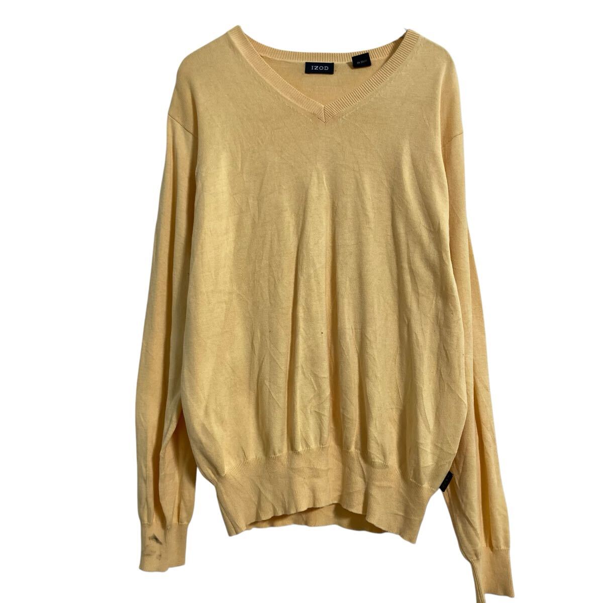 【中古】【古着】 IZOD コットン ニット セーター M イエロー アイゾッド Vネック 古着卸 アメリカ仕入 a702-5424