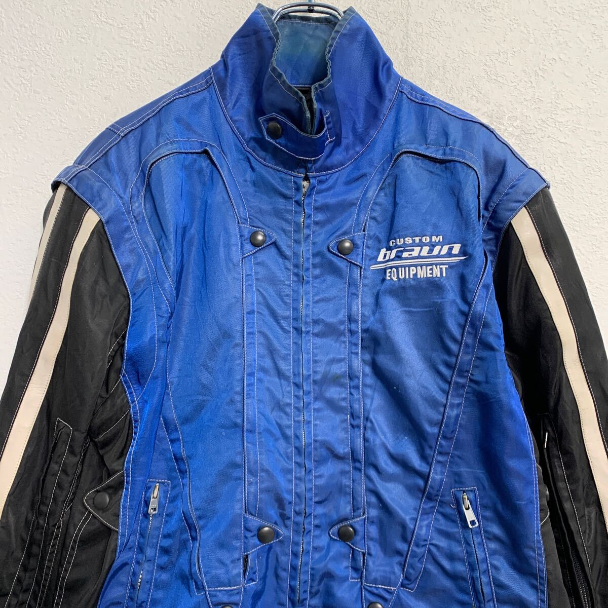 【中古】【古着】 モーターサイクルジャケット XL ブルー ブラック ジップアップ ビッグサイズ レーシング バイカー バイク 古着卸 アメリカ仕入 a702-5620