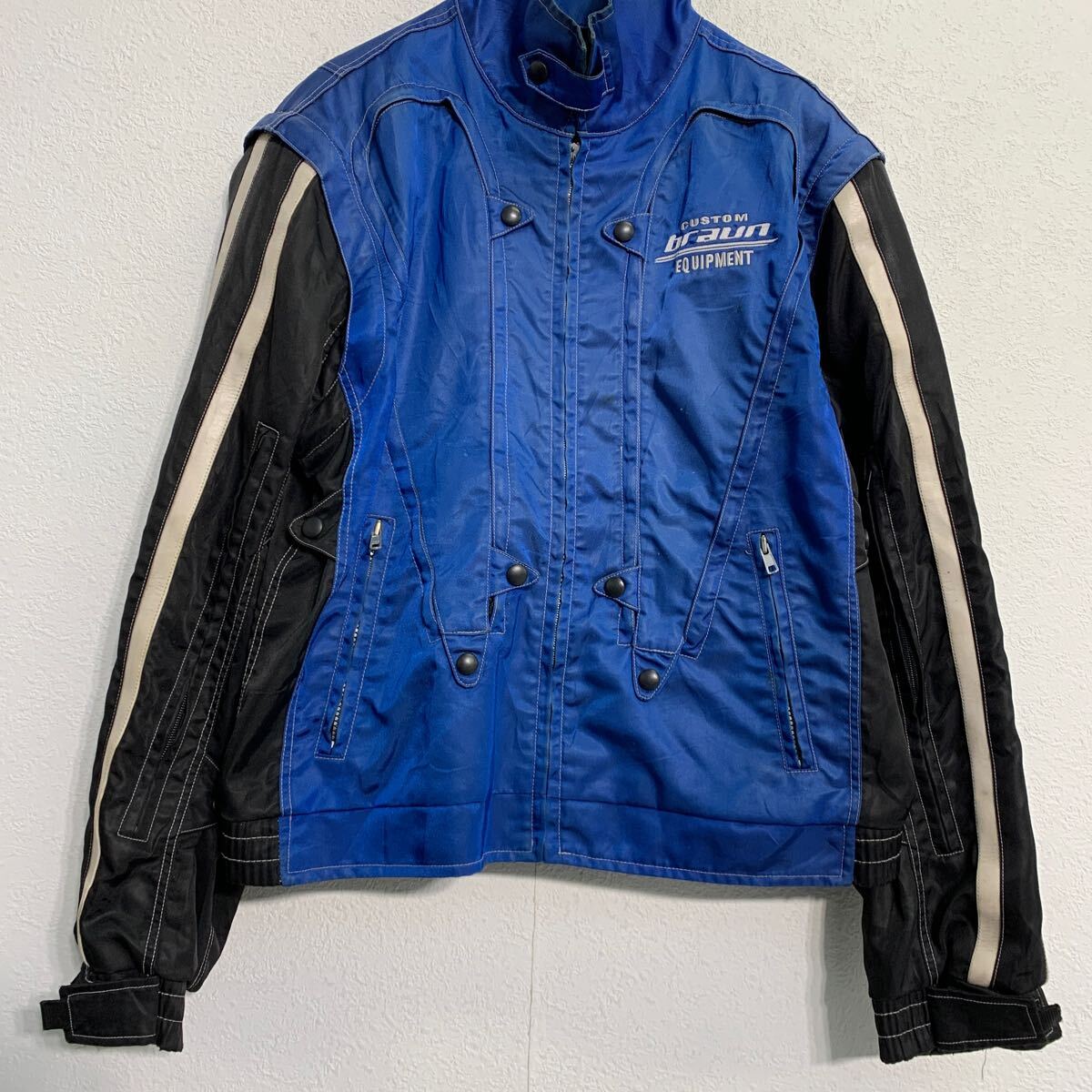 【中古】【古着】 モーターサイクルジャケット XL ブルー ブラック ジップアップ ビッグサイズ レーシング バイカー バイク 古着卸 アメリカ仕入 a702-5620
