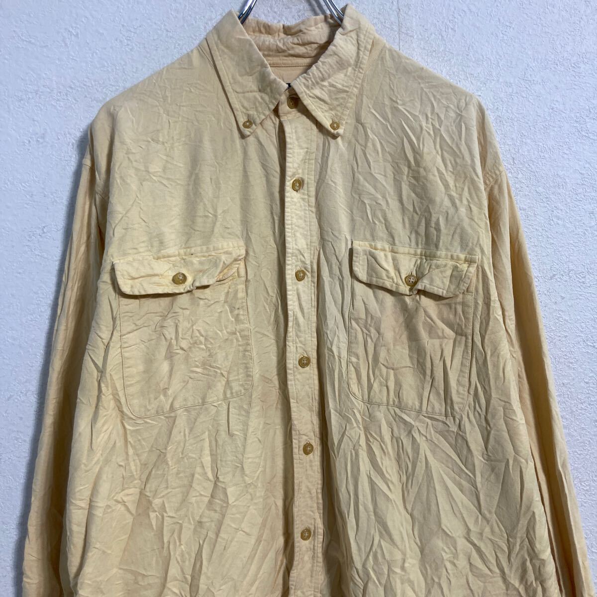 【中古】【古着】 LANS’ END 長袖 ワークシャツ L くすみイエロー ランズエンド カジュアル 古着卸 アメリカ仕入 a702-5658