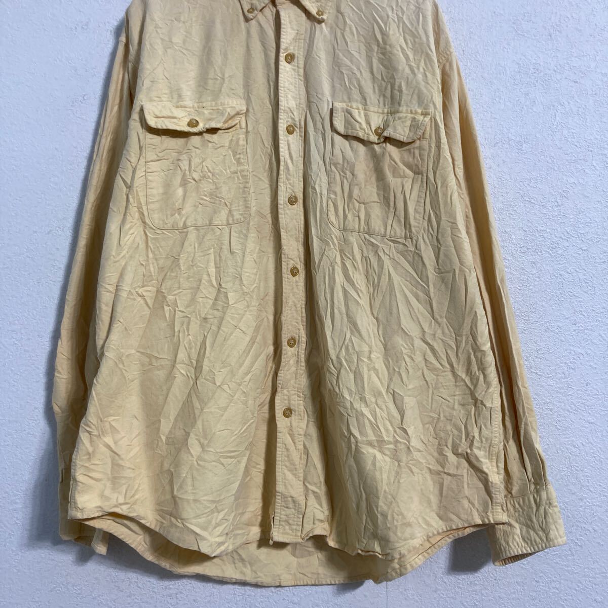 【中古】【古着】 LANS’ END 長袖 ワークシャツ L くすみイエロー ランズエンド カジュアル 古着卸 アメリカ仕入 a702-5658