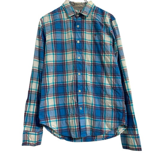 【中古】【古着】 HILFIGER DENIM 長袖 チェックシャツ S ブルー系 ホワイト ヒルフィガーデニム 古着卸 アメリカ仕入 a702-5667 【中古】【古着】 HILFIGER DENIM 長袖 チェックシャツ S ブルー系 ホワイト ヒルフィガーデニム 古着卸 アメリカ仕入 a702-5667