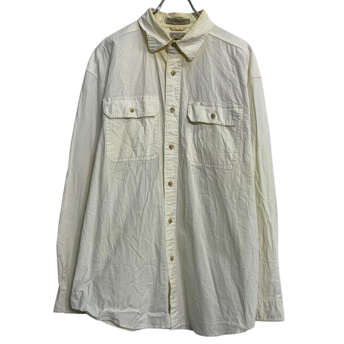 Rakuten - 【中古】【古着】 L.L.Bean 長袖 無地シャツ L ホワイト エルエルビーン ボタン 胸ポケット カジュアルシャツ シンプル 古着卸 アメリカ仕入 a702-5748