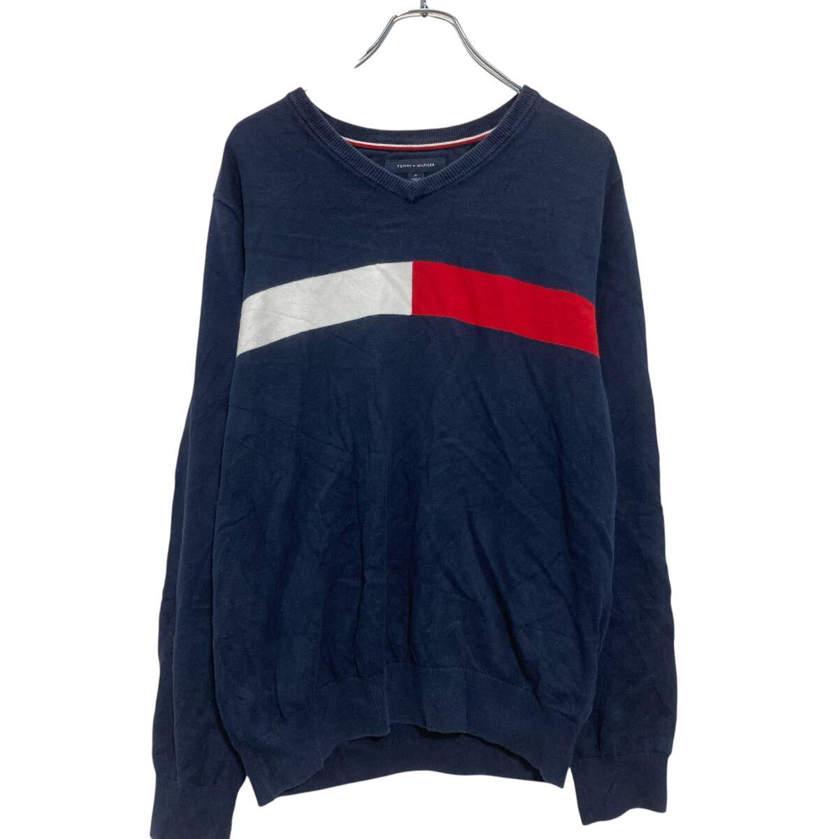 V领 - 【中古】【古着】 TOMMY HILFIGER コットンニット セーター M ネイビー トミーヒルフィガー Vネック 古着卸 アメリカ仕入 a702-5797