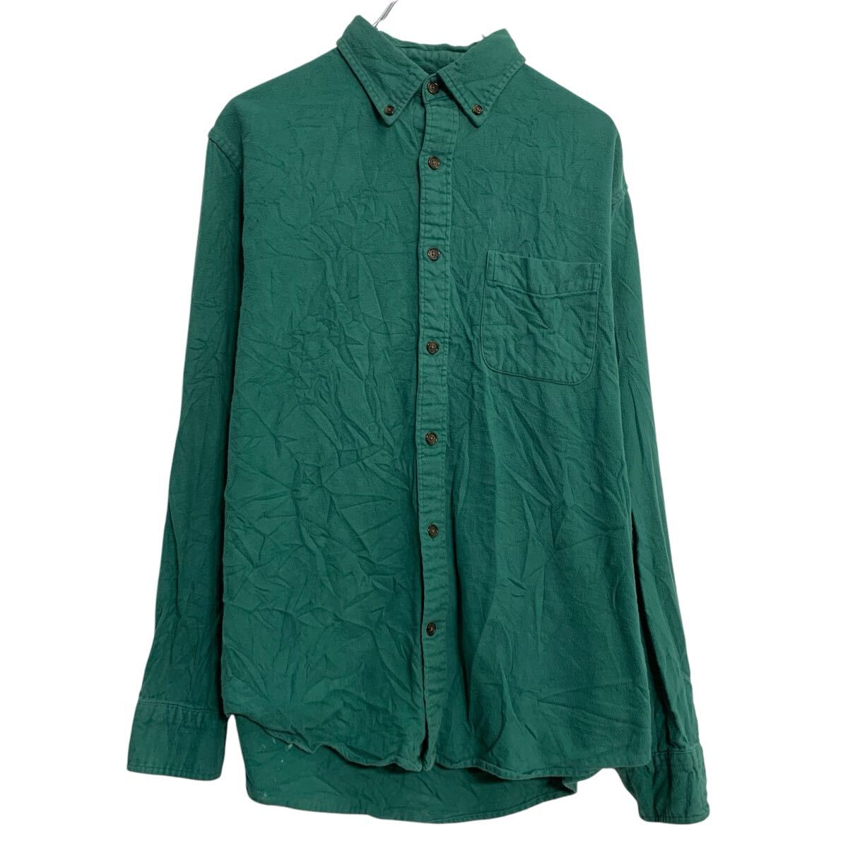 【中古】【古着】 LANDS'END 長袖 無地シャツ M グリーン ランズエンド ボタンダウン 胸ポケット カジュアルシャツ シンプル 古着卸 アメリカ仕入 a702-5830