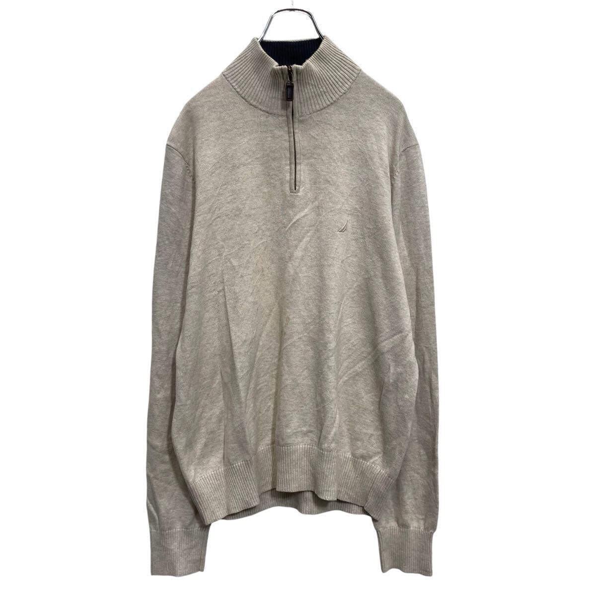 【中古】【古着】 NAUTICA ハーフジップ コットンニット セーター M ライトベージュ ノーティカ ワンポ..