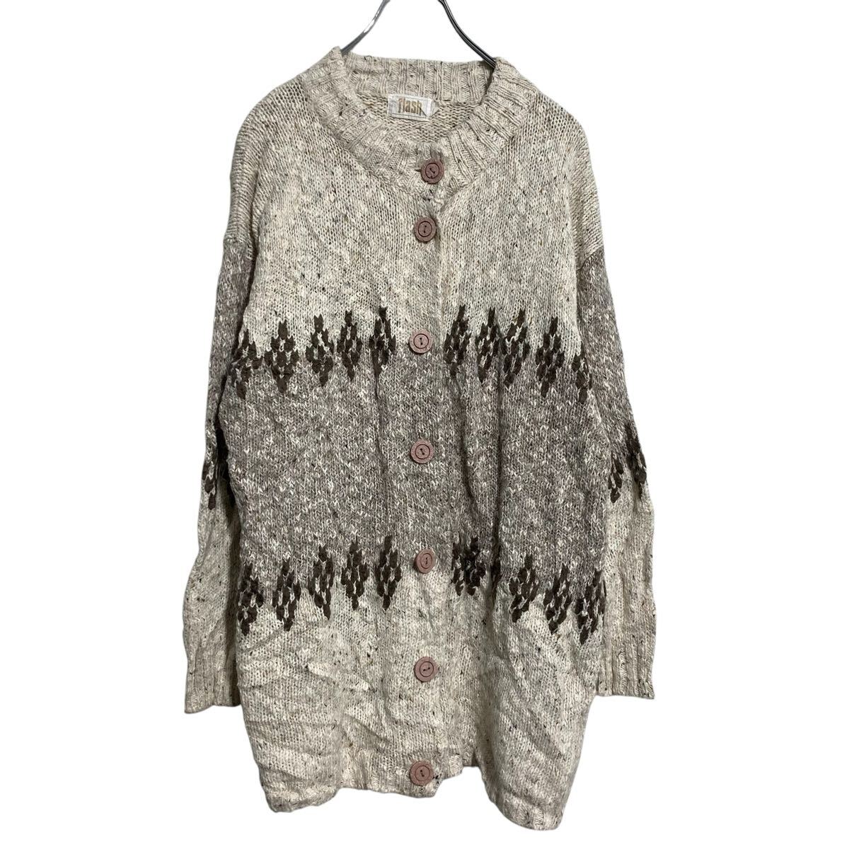 【中古】【古着】 Flash コットンニット セーター カーディガン レディース S グレージュ アイボリー ブラウン ミックス糸 古着卸 アメリカ仕入 a702-5911(4)