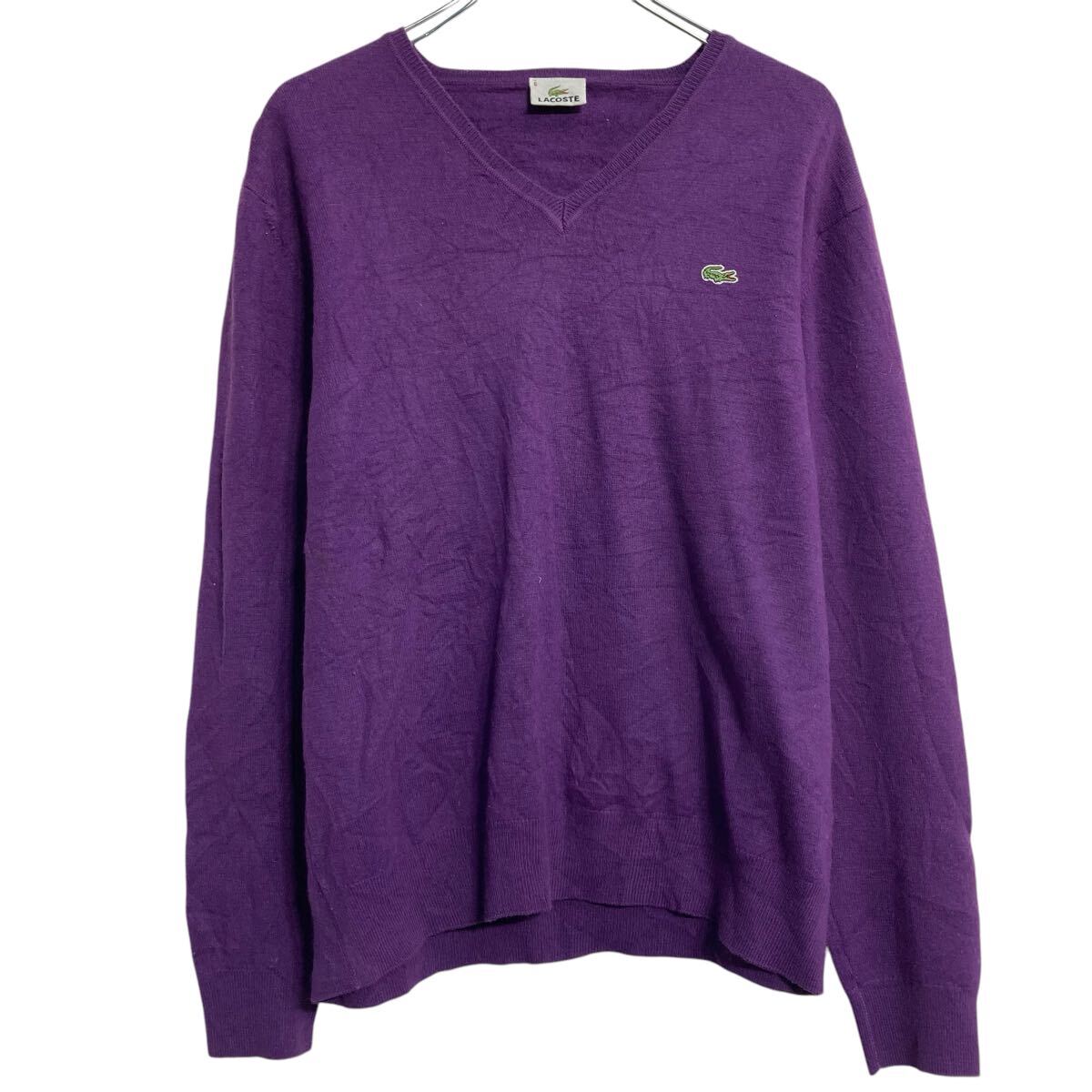 【中古】【古着】 LACOSTE コットンニット セーター レディース L~ パープル ラコステ Vネック 古着卸 アメリカ仕入 a702-5973