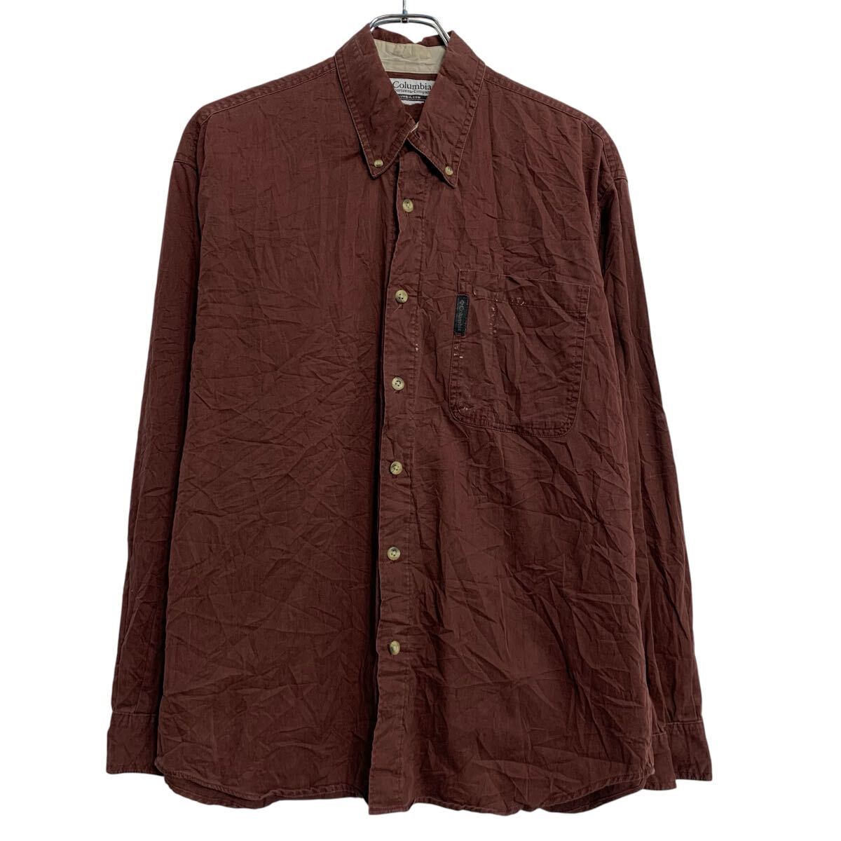 【中古】【古着】 Columbia 長袖 無地シャツ L〜 エンジ コロンビア ボタンダウン 胸ポケット ロゴ カジュアルシャツ 古着卸 アメリカ..
