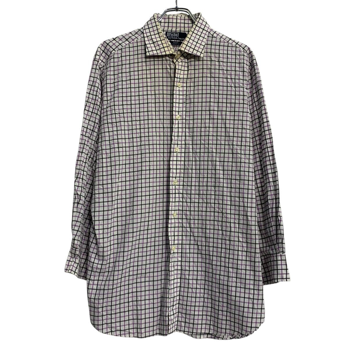 【中古】【古着】 Polo Ralph Lauren 長袖 チェックシャツ L～ ホワイト パープル ポロラルフローレン ボタン カジュアル 古着卸 アメリカ仕入 a702-6057