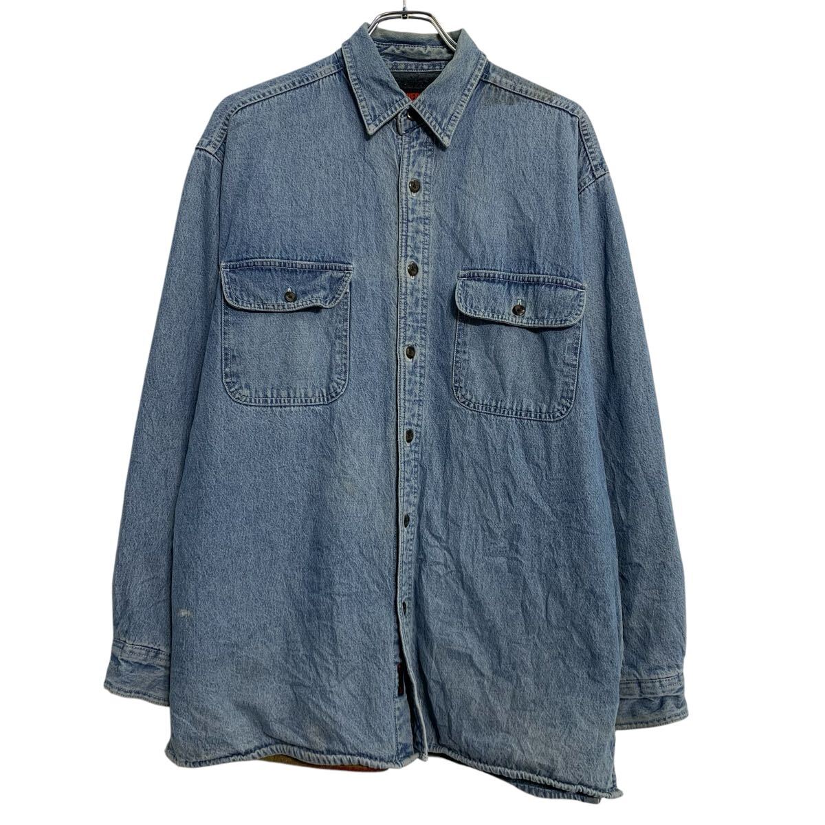 Denim Shirt - 【中古】【古着】 WOLVERINE 長袖 デニムシャツ M ブルー ボタン 胸ポケット 裏ボーダー 切替 カジュアルシャツ アメカジ 古着卸 アメリカ仕入 a702-6136