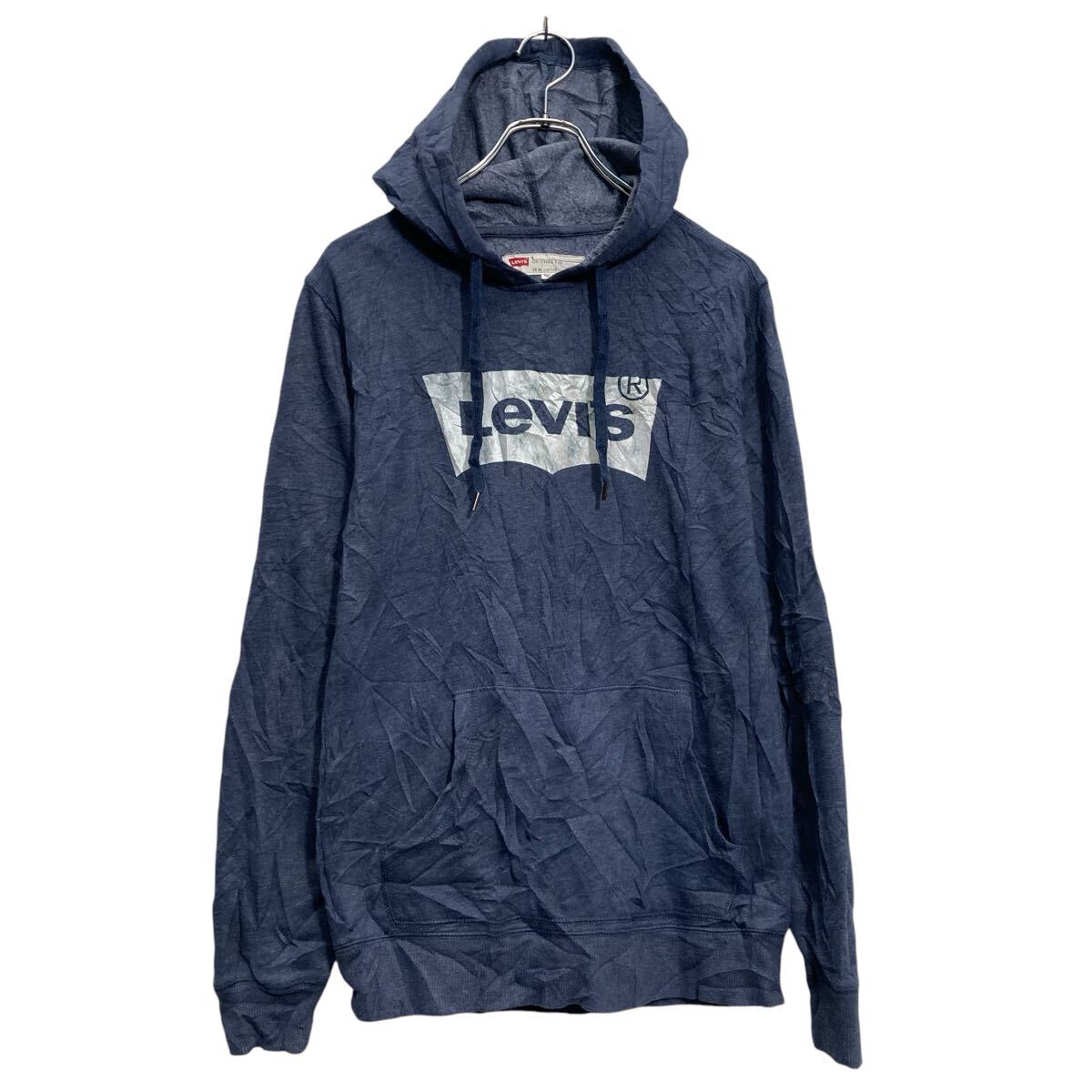 【中古】【古着】 Levi’s ロゴスウェット パーカー リーバイス S グレー ネイビー プルオーバー 古着卸 アメリカ仕入 a702-6259