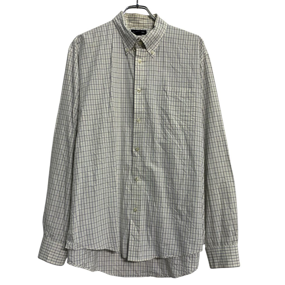【中古】【古着】 LANDS'END 長袖 チェックシャツ XL ホワイト ブルー ランズエンド ボタンダウン ビッグサイズ カジュアル 古着卸 アメリカ仕入 a702-6335