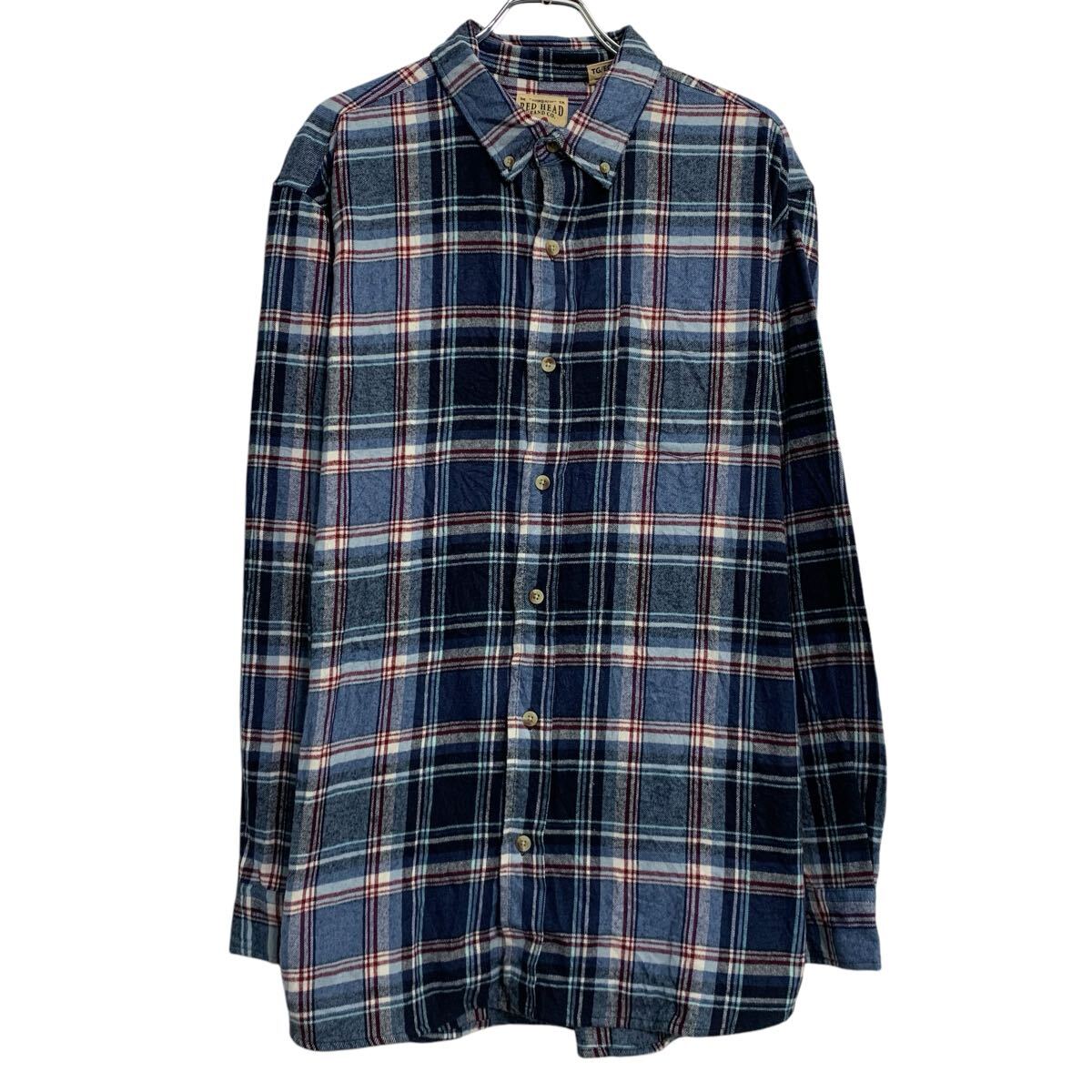 【中古】【古着】 RED HEAD 長袖 チェック ネルシャツ XL ブルー ネイビー ホワイト ボタンダウン ビッグサイズ カジュアル 古着卸 アメリカ仕入 a702-6340