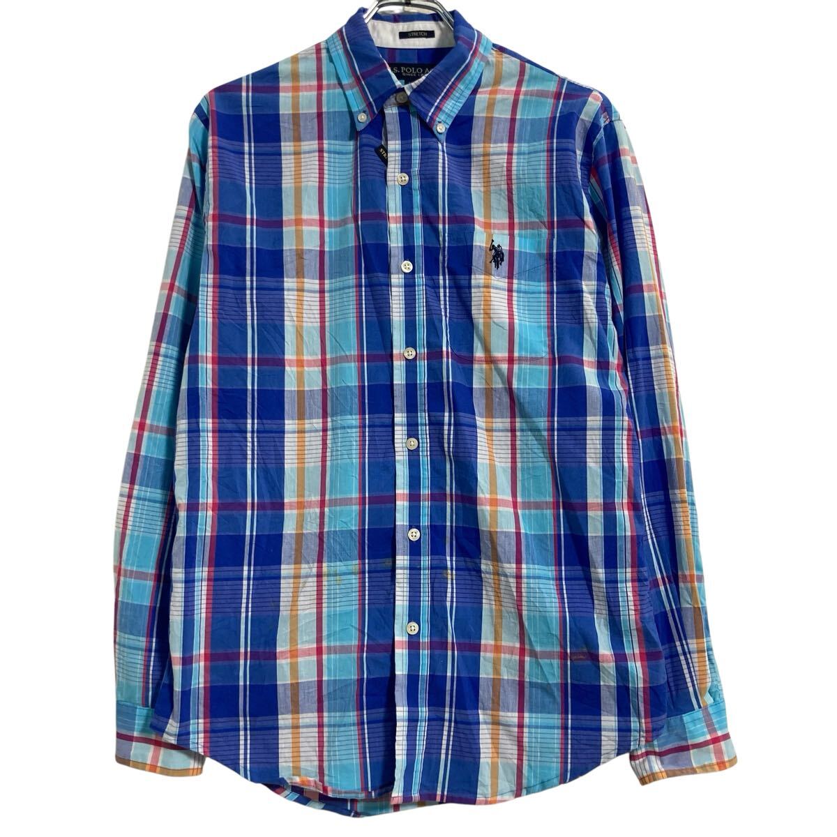 【中古】【古着】 U.S. POLO ASSN. 長袖 チェックシャツ S ブルー オレンジ マルチカラー ユーエスポロアッスン ボタンダウン 古着卸 アメリカ仕入 a702-6366