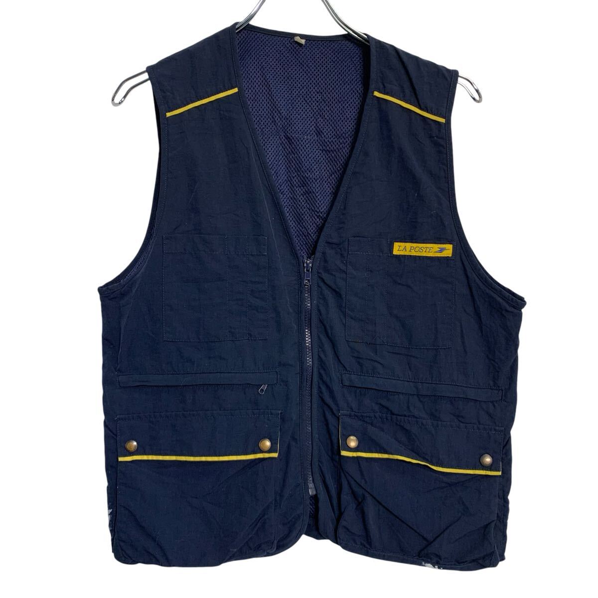 【中古】【古着】 フィッシングベスト S〜 ネイビー イエロー ジップアップ ワークウェア マルチポケット メッシュ 切替 古着卸 アメリカ仕入 a702-6443