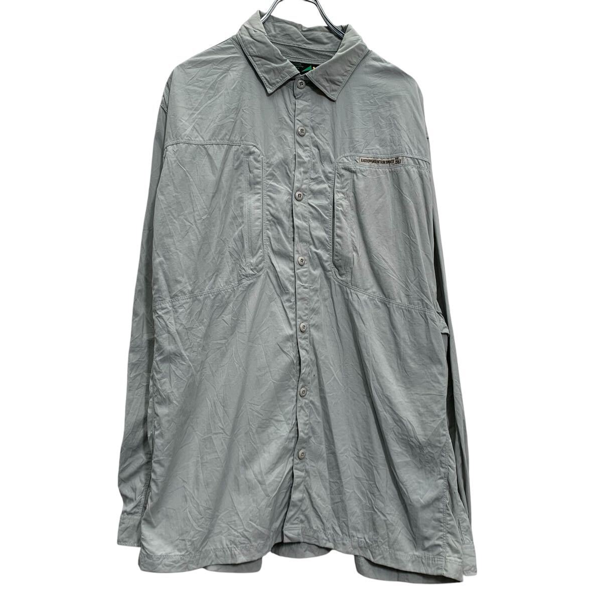 【中古】【古着】 長袖 無地シャツ XL グリーン系 ボタン ビッグサイズ 胸ポケット ワンポイント 刺繍 ..