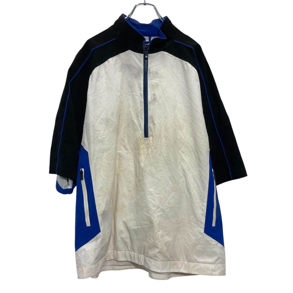 【中古】【古着】 FJ 半袖 ハーフジップ ナイロンジャケット XL ブラック ホワイト ブルー ビッグサイズ スポーツウェア 古着卸 アメリカ仕入 a702-6657