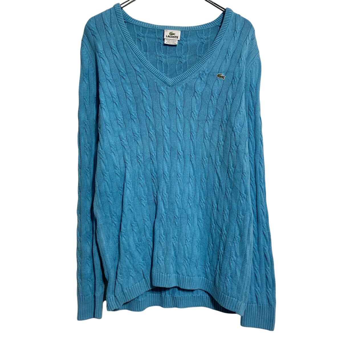 【中古】【古着】 LACOSTE コットンニット セーター L~ ブルー ラコステ Vネック 古着卸 アメリカ仕入 a702-6724