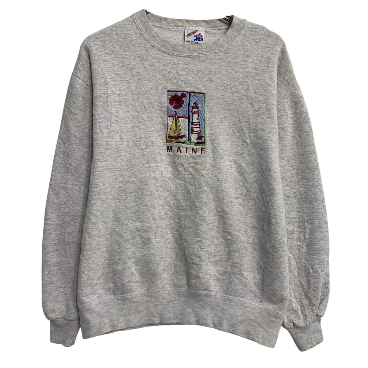 【中古】【古着】 JERZEES ロゴスウェット トレーナー M グレー ジャージーズ プルオーバー アメリカ製 裏起毛 古着卸 アメリカ仕入 a702-6811