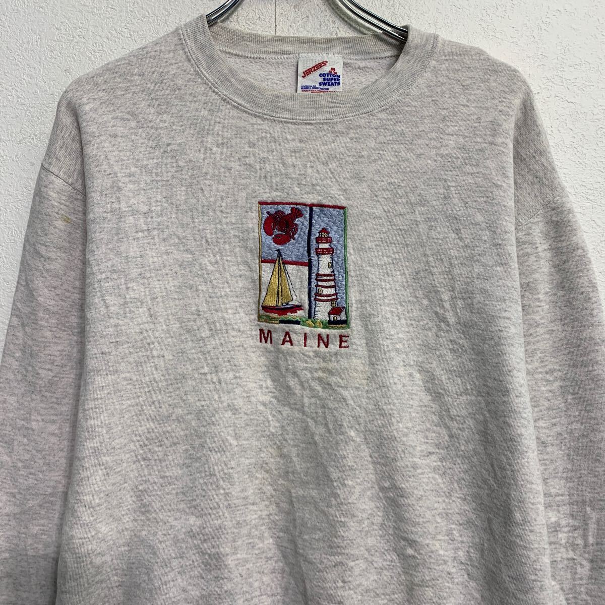 【中古】【古着】 JERZEES ロゴスウェット トレーナー M グレー ジャージーズ プルオーバー アメリカ製 裏起毛 古着卸 アメリカ仕入 a702-6811
