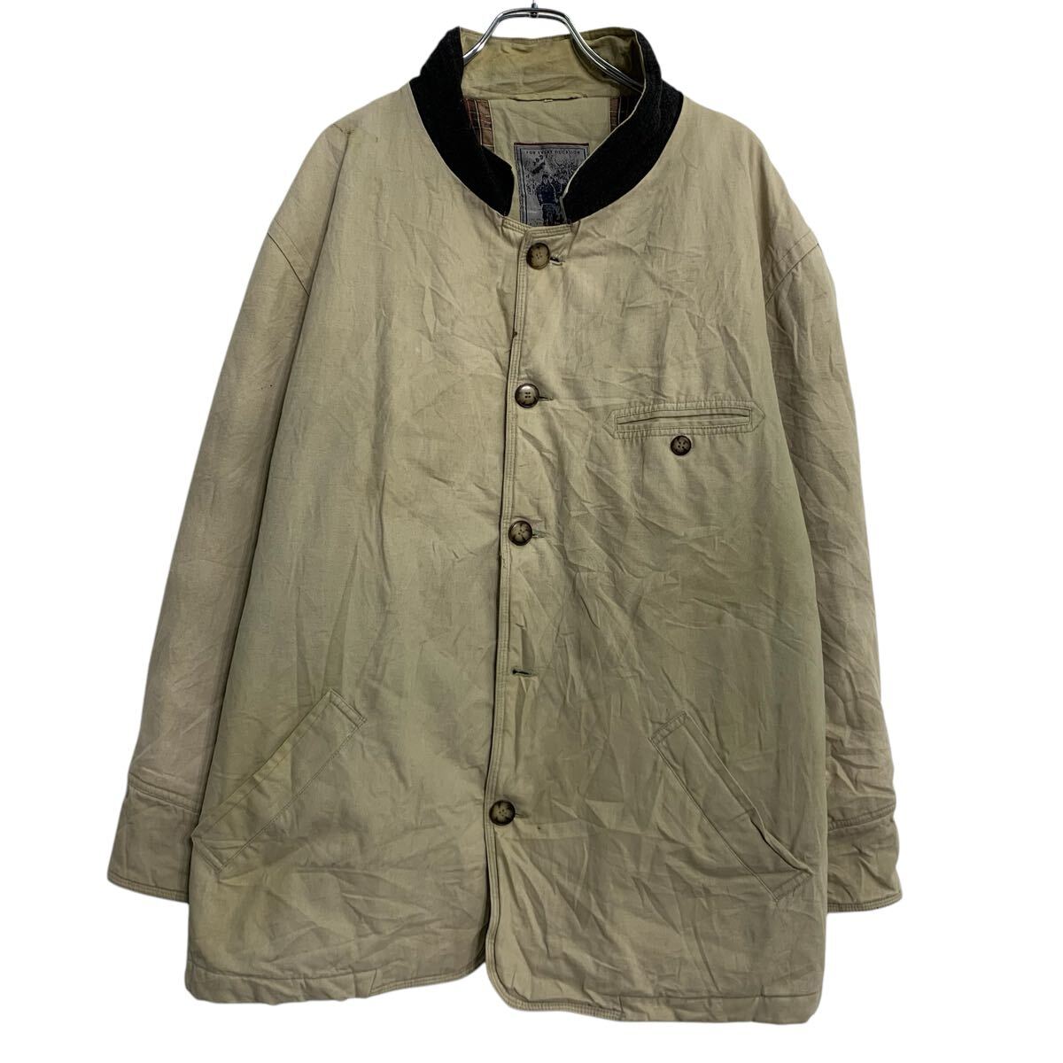 【中古】【古着】 中綿ジャケット L ベージュ ボタン 胸ポケット 裏チェック シンプル 秋冬 アウター 古着卸 アメリカ仕入 a702-6832