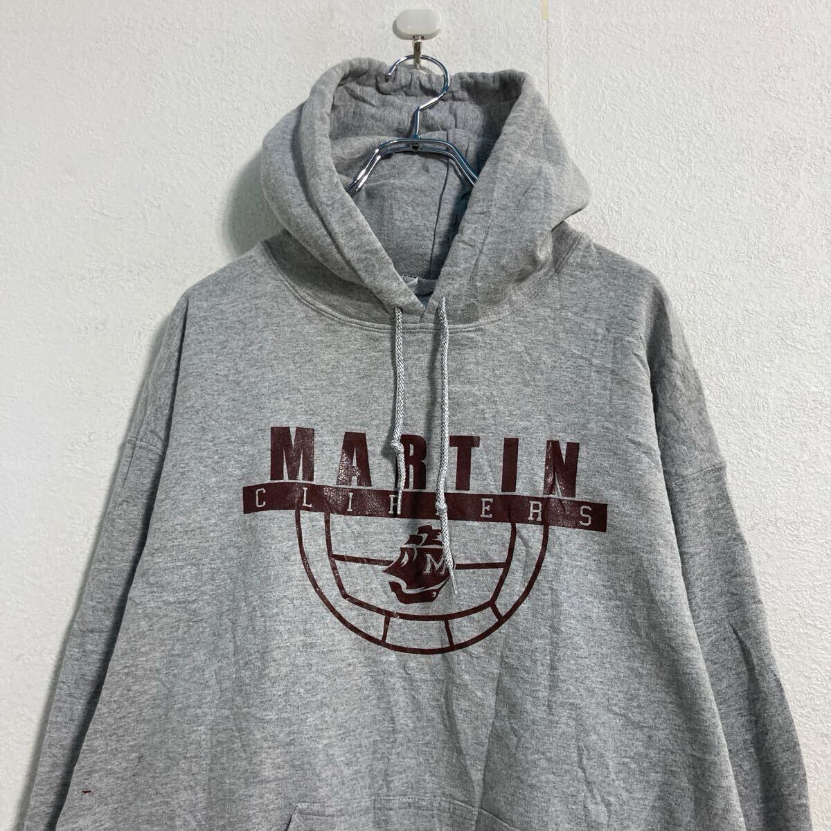 【中古】【古着】 GILDAN プリントスウェット パーカー L グレー ギルダン プルオーバー 古着卸 アメリカ仕入 a702-6958