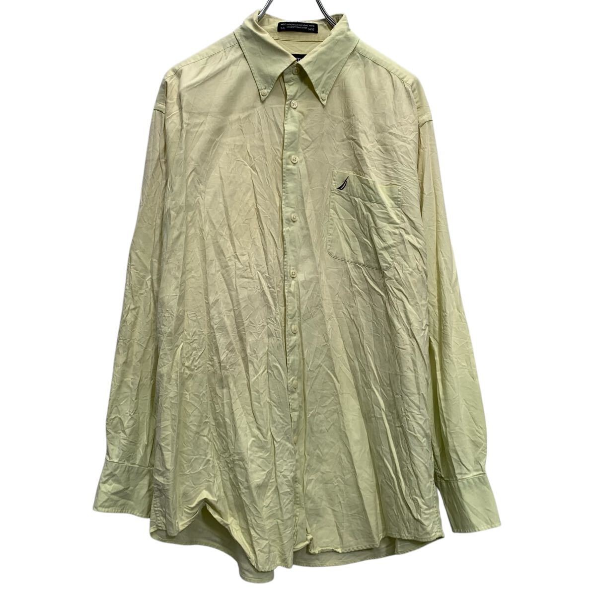 【中古】【古着】 NAUTICA 長袖 無地シャツ 16 L〜 イエロー ノーティカ ボタンダウン ビッグサイズ 胸ポケット ワンポイント 古着卸 ..