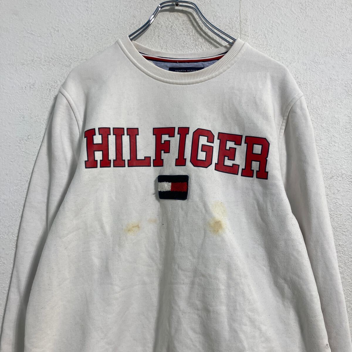 【中古】【古着】 TOMMY HILFIGER プリントスウェット トレーナー M ホワイト トミーヒルフィガー 古着卸 アメリカ仕入 a702-7148