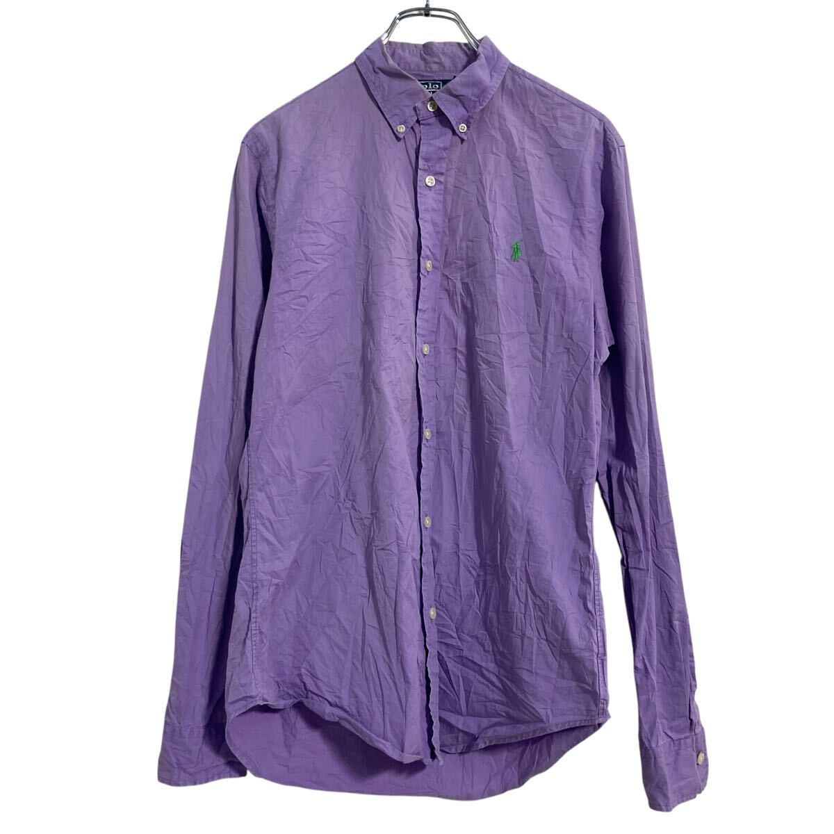 【中古】【古着】 POLO RALPH LAUREN 長袖 無地シャツ S パープル ポロラルフローレン ボタンダウン 古着卸 アメリカ仕入 a702-7154