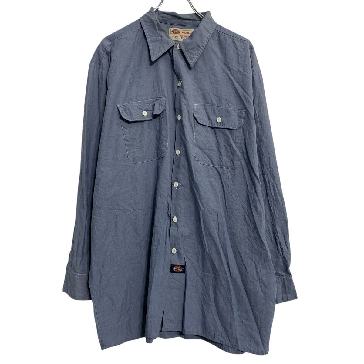 工作襯衫 - 【中古】【古着】 Dickies 長袖 ワークシャツ XL ブルー ディッキーズ ボタン ビッグサイズ ワークウェア 胸ポケット 古着卸 アメリカ仕入 a702-7190